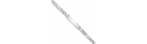 Sterling Silver Polished Engraveable Childrens ID on Figaro Link Bracelet