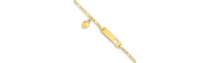 14k Yellow Gold 6 inch Figaro w Dangling Heart Baby Child ID Bracelet