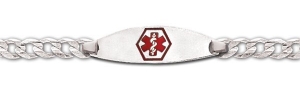 Sterling Silver Child s Medical ID Red Enamel Bracelet w  Curb Chain