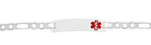 Sterling Silver Child s Medical ID Red Enamel Bracelet w  Figaro Chain