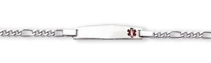 Sterling Silver Child s Medical ID Red Enamel Bracelet w  Figaro Chain