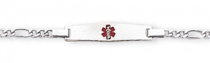 Sterling Silver Child s Medical ID Red Enamel Bracelet w  Figaro Chain