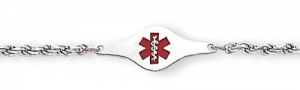 Sterling Silver Child s Medical ID Red Enamel Bracelet w  Rope Chain
