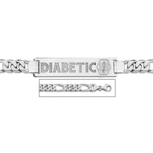 Sterling Silver Diabetic Medical ID Bracelet W Figaro Chain