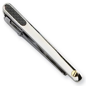 Stainless Steel Tie Bar W  Carbon Fiber   18k Gold Accent