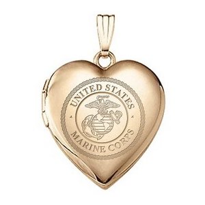 14k Yellow Gold Heart Marine Corps Picture Locket