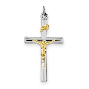 Sterling Silver Rhodium plated   18k Gold plated INRI Crucifix Charm