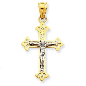 14K Two Tone Gold Crucifix Pendant