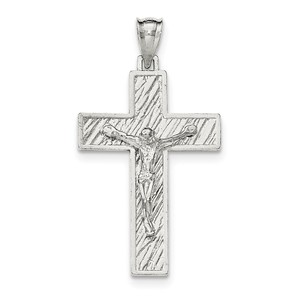 Sterling Silver Polished Large Box Cross Crucifix Pendant