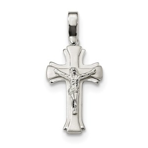 Sterling Silver Satin   Polished Crucifix Pendant