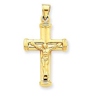 14k Yellow Gold Reversible Hollow Crucifix  Cross Pendant