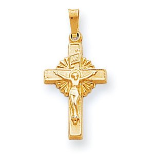 14k Yellow Gold INRI Hollow Crucifix Pendant