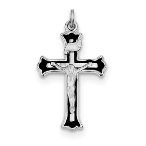 Sterling Silver Rhodium plated Enameled INRI Crucifix Charm