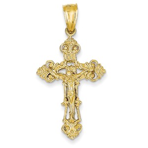 14k INRI Fleur De Lis Crucifix Pendant