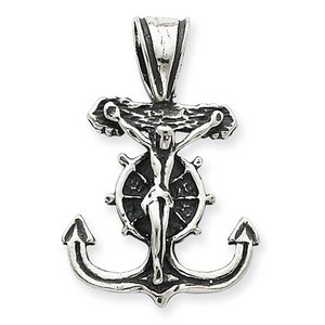 Sterling Silver Gold Mariner s Cross Pendant w  Cubic Zirconias