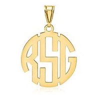 Round Block 3 Letter Monogram Cut Out Pendant