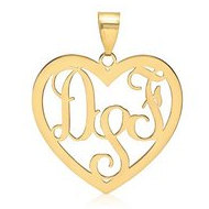 Heart Shaped Vine Script 3 Letter Monogram Cut Out Pendant