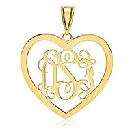 Heart Shaped Vine Script 3 Letter Monogram Cut Out Pendant