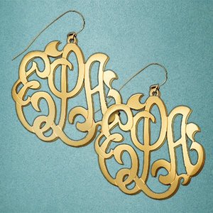 Monogram Fancy Script Earrings w  Kidney Wire