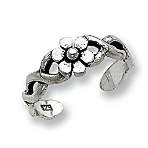 Sterling Silver Antiqued Floral Toe Ring