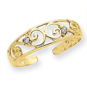 14k Yellow Gold Scroll With  02 Ct Diamond Toe Ring