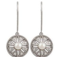 Freshwater Cultured Pearl 04 ct tw Diamond Earrings