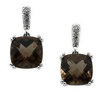 Genuine Checkerboard Smoky Quartz Diamond Earrings