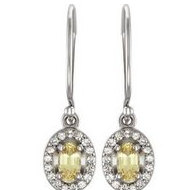 Halo Style Yellow and White Sapphire Dangle Earrings