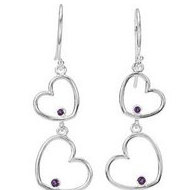 Amethyst Double Heart Dangle Earrings