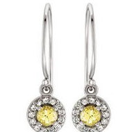 Halo Style Yellow and White Sapphire Dangle Earrings
