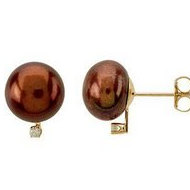 Freshwater Chocolate Pearl Diamond Earrings