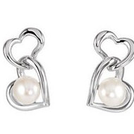 Freshwater Cultured Pearl Double Heart Dangle Earrings