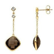 enuine Checkerboard Smoky Quartz Diamond Earrings