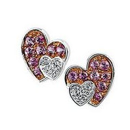 Genuine Pink Sapphire Diamond Heart Earrings