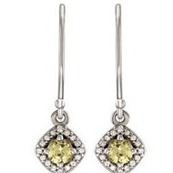 Halo Style Yellow and White Sapphire Dangle Earrings
