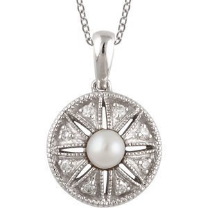 Round Freshwater Cultured Pearl and Diamond Pendant