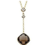 Genuine Checkerboard Smoky Quartz and Diamond Pendant