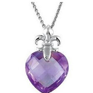Genuine Amethyst Heart with Fleur de lis Design Pendant