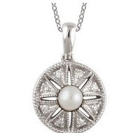 Round Freshwater Cultured Pearl and Diamond Pendant