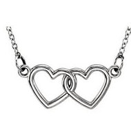 14K Gold Petite Double Heart Necklace with 18 inch Chain