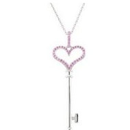 Genuine Pink Sapphire Heart Key Pendant