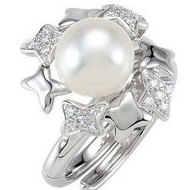 Freshwater Cultured Pearl Diamond Hinged Two Finger Ring