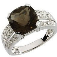 Genuine Smoky Quartz and Diamond Split Shank Ring