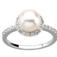 Halo Style Freshwater Pearl and Diamond Ring
