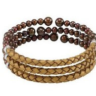 FFreshwater Cultured Copper Color Pearl Leather Cuff Bracelet