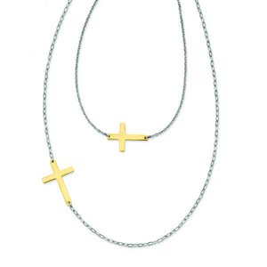 Yellow Plated Stainless Steel Double Sideways Cross Layered Necklace