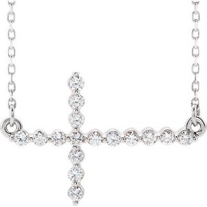 14K White Gold 1 3 CTW Diamond Sideways Cross Necklace