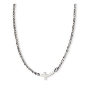 Stainless Steel Polished Sideways Cross 18in Necklace