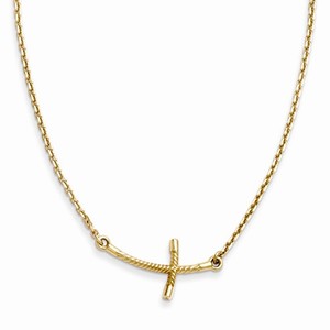 14K Yellow Gold Small Sideways Curved Twist Cross Necklace