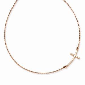 14k Large Rose Gold Sideways Curved Cross Necklace